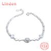 Lindon Women Zircon 925 Sterling Silver Jewelry Geometric Bead Chain Link Bracelet Fashion Fine Wedding Gift for Girlfriend