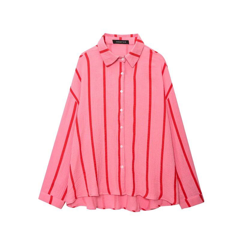 Kaslead New Arrival Women's Clothing Fashion Style Stripes Bubble Cotton Loose Casual Shirt Pants Suit