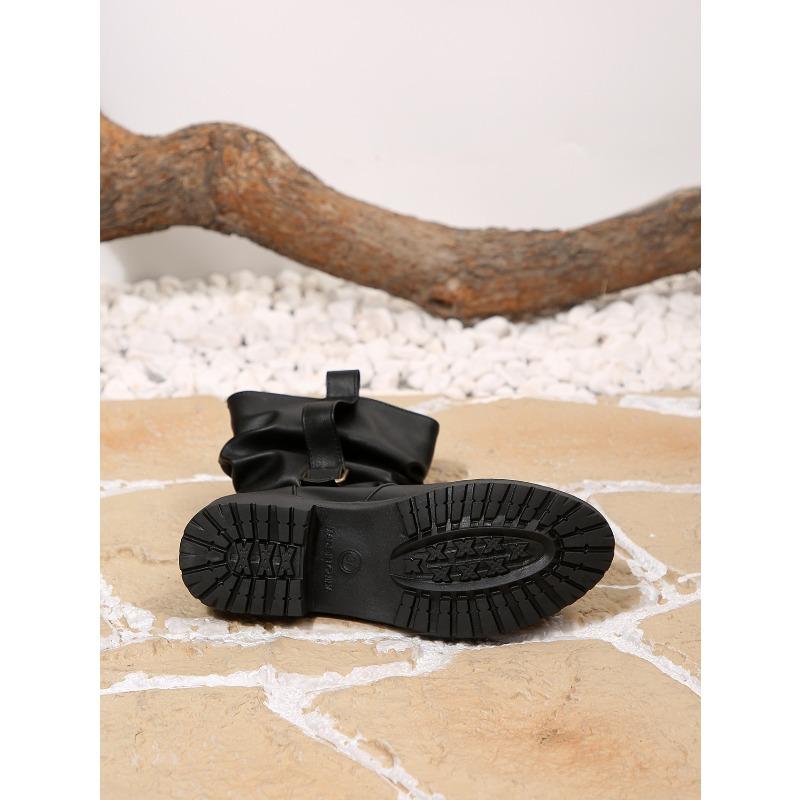 Круглая пряжка-ремень для скальпа, плиссированные ботинки-чулки, зима 2025, новые, ретро, больших размеров, в британском стиле, на толстом каблуке, ботинки-мартенсы для женщин