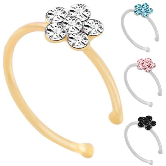 Женщины горный хрусталь инкрустированные цветок форма нос кольцо пирсинг ювелирные изделия