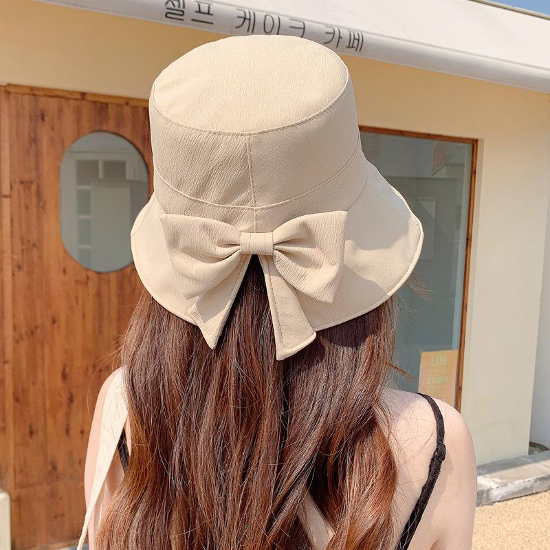 Spring and Autumn New Hat Women's Small Fresh Split Fork Bow Bucket Hat Summer Thin Sunscreen Basin Hat