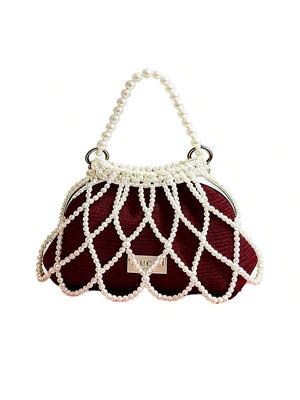 Дизайнерская оригинальная сумка-полумесяц - Красный кроссбоди ручной работы со съемным ремешком из жемчуга, клатч в стиле ремесленников DIY-GIFT-53