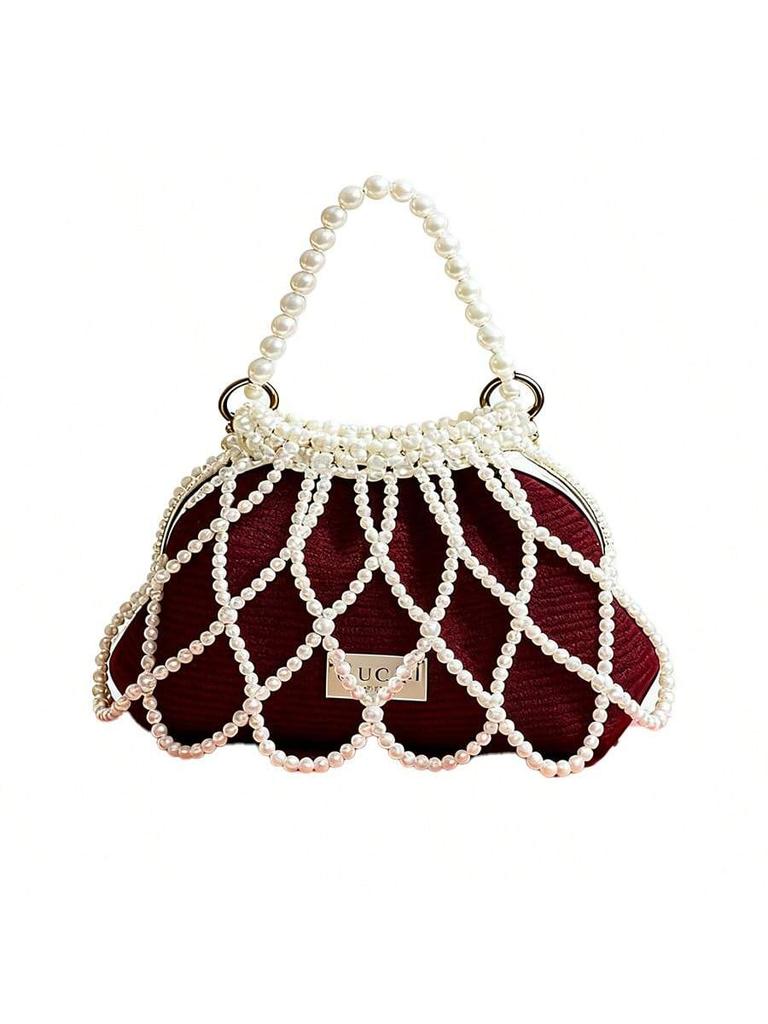 Designer Original Half Moon Bag - Handcrafted Red Crossbody with Detachable Pearl Strap, Artisan DIY Inspired Clutch GUCCI-GIFT-53