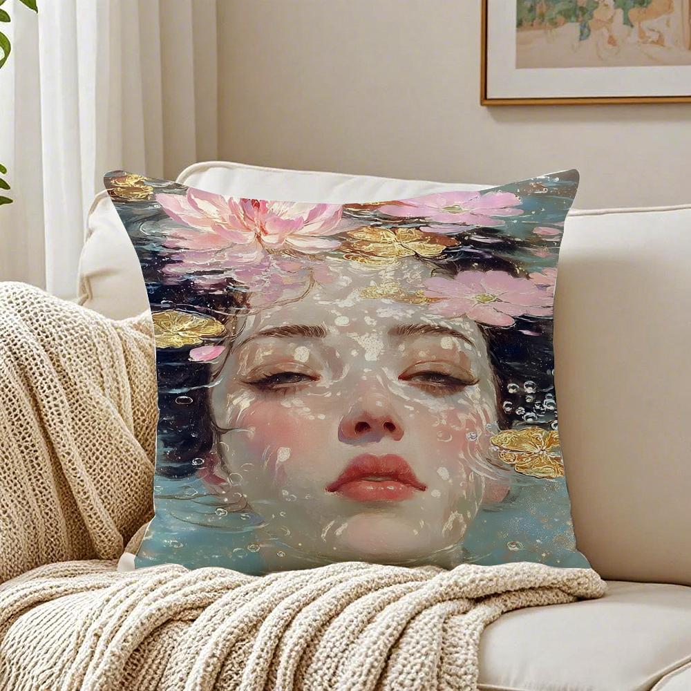 Art KKlimt oil painting style illustration Cushion Cover Linen Pillowcase Soft for Sofa Bed Home Room Decor
