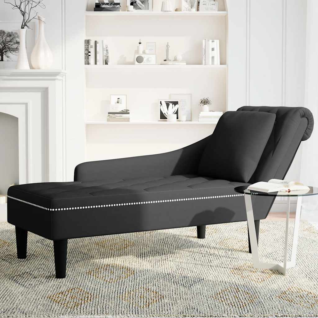 Chaise Longue with Cushion and Right Armrest Black Velvet