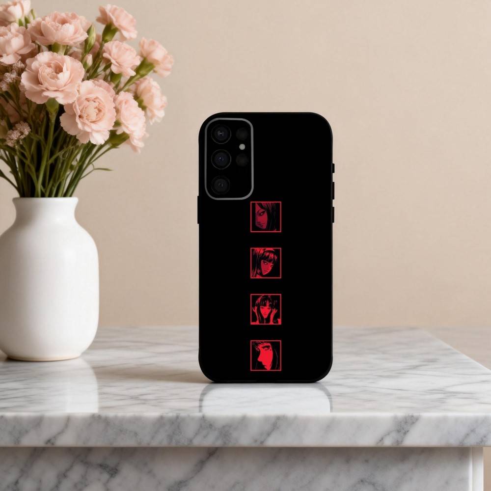 Чехол для телефона H-Horror T-Tomie-E для Samsung S25,24,23,22,30,21,10,9,Ultra,Plus,Lite,FE,4,5 G Мягкий черный чехол