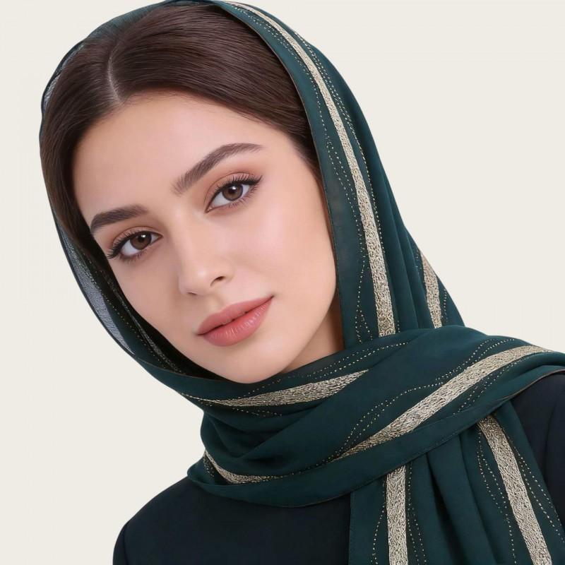 Womens Lightweight Chiffon Scarf With Pearl Embellishment Ethnic Print Wrap Shawl UV Protection Cover Head Accessory Daily Wear Travel