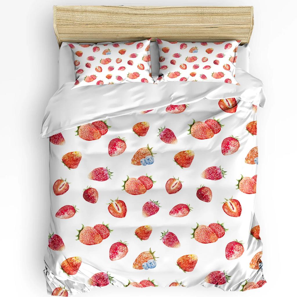 Summer Fruit Strawberry Leaf Repeat 3pcs Bedding Set For Bedroom Double Bed Home Textile Duvet Cover Quilt Cover Pillowcase