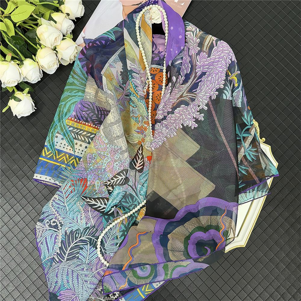POBING Silk Cashmere Scarf Women Hand Rolled Shawls Fashion Printed Square Scarves Wraps Lady Bandana Big Hijabs Female Foulards