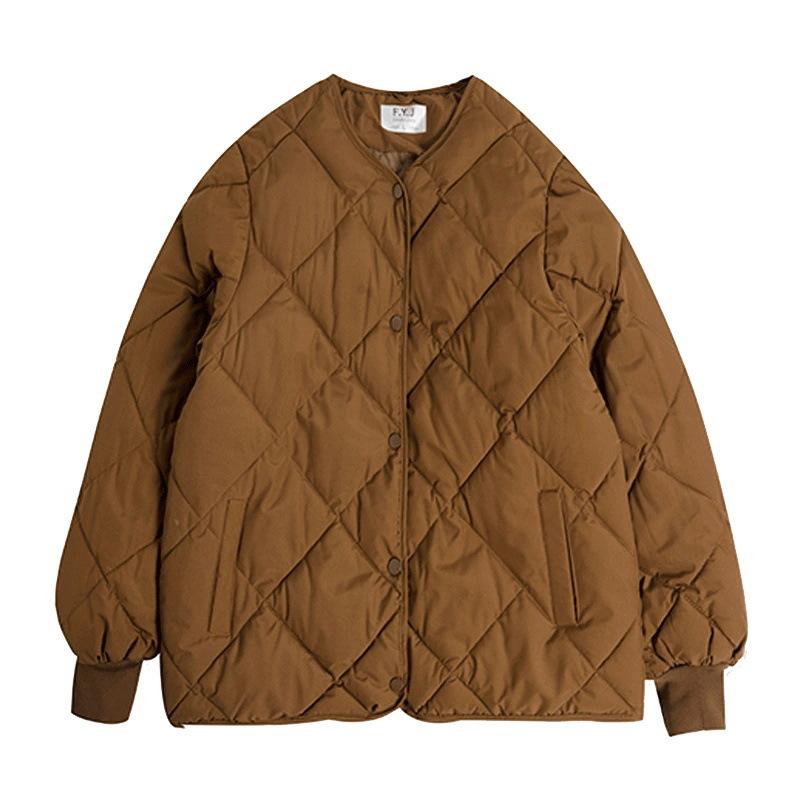 Autumn and winter new down cotton-padded clothes women's short Hong Kong style rhombus grid light and thin cotton-padded clothes loose cotton-padde
