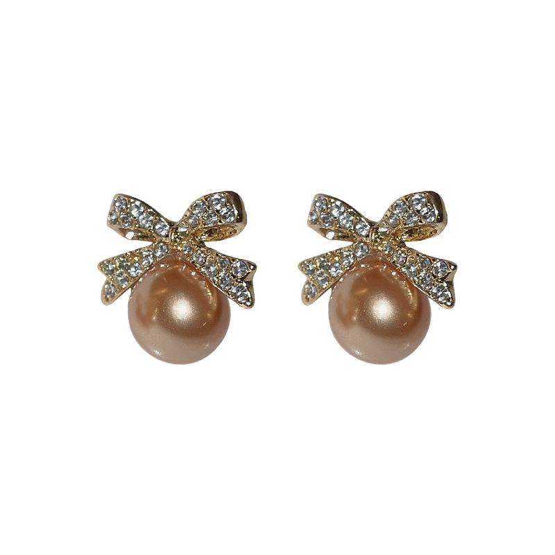 Silver Needle Diamond Bow Pearl Earrings French Light Luxury Premium Earrings Niche Retro Temperament Earrings