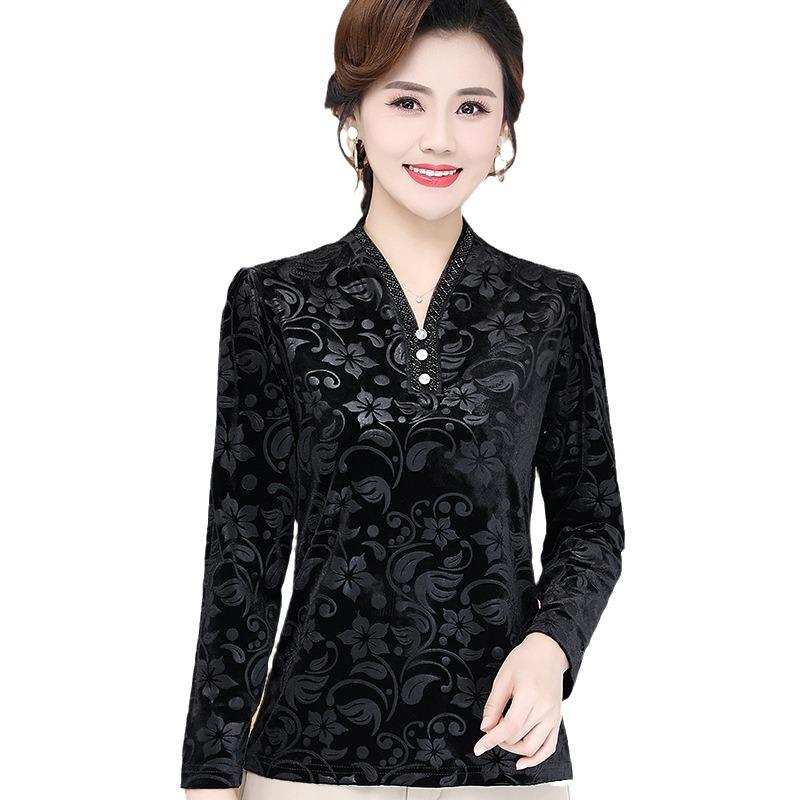 2024 Жаккардовая рубашка для молодых мам с длинным рукавом в иностранном стиле, модный свободный топ среднего размера для среднего возраста