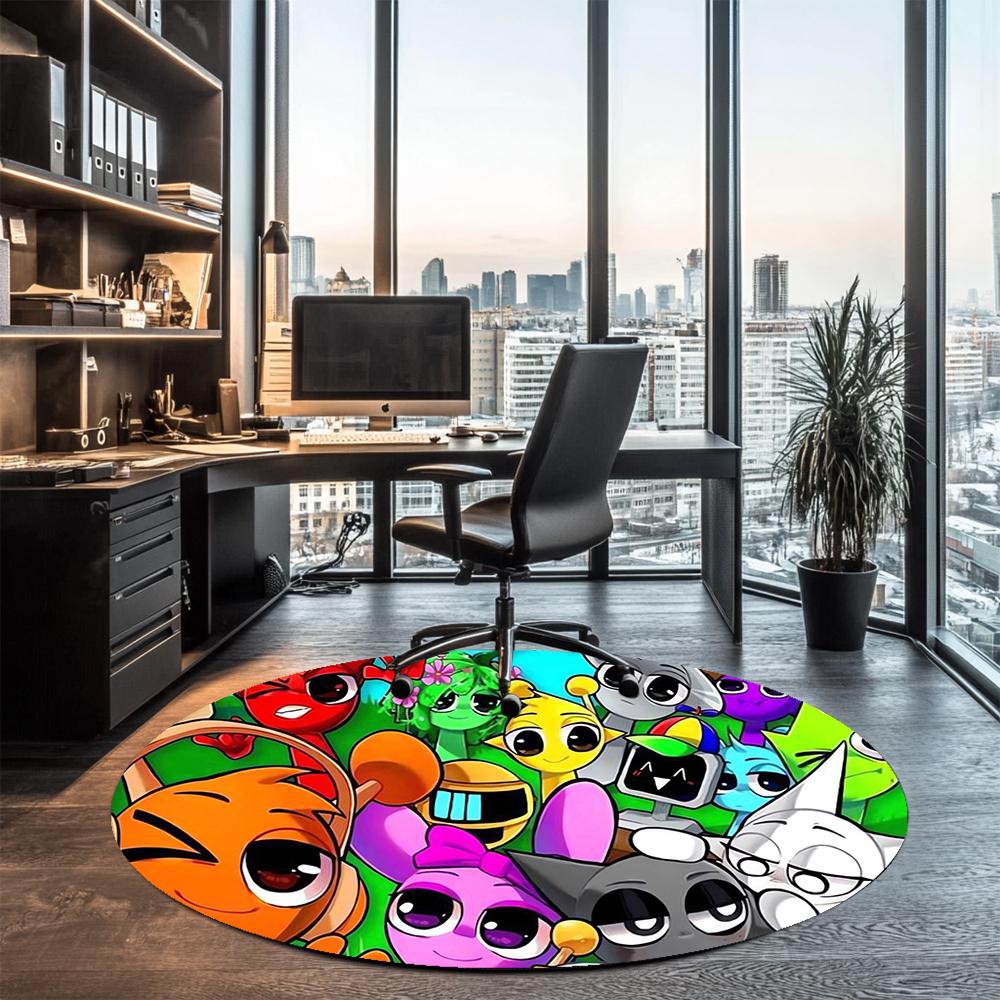 Sprunki Printed Round Rug Carpet Chair Rug Area Rug Entryway Doormats,for Office Chair Living Room Bedroom Kitchen Room.