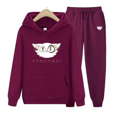 Женский комплект с капюшоном с длинными рукавами Suzume No Tojimari, женские толстовки с эстетической графикой Kawaii Cat, толстовки