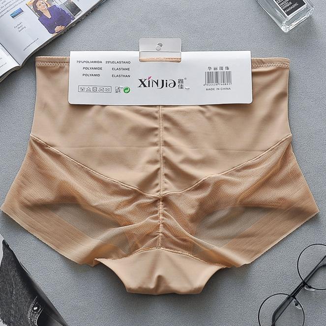 Breathable Mesh Mid-Waist No Trace Abdominal Slimming Pants Small Tummy Slimming Thin Ice Silk Body Shaping Panties