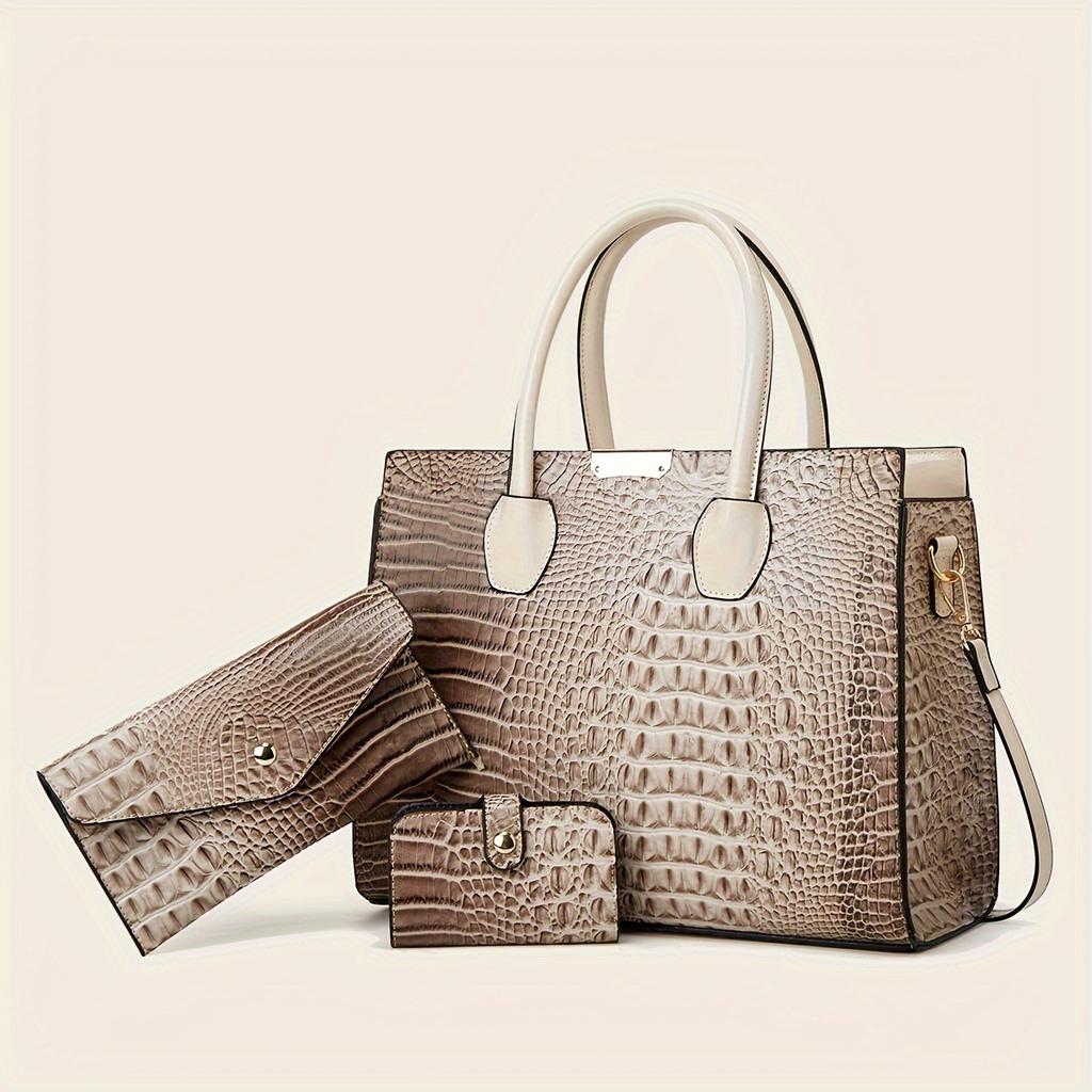 Large Capacity Crocodile Pattern Bag for Women Classic Tote Bag Single Shoulder Bag Crossbody Wallet 3 Pieces