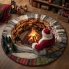 Indoor Festive Area Rug Christmas 3D Rug, Illusion Round Decorative Winter Seasonal Floor Mat, Carpet for Home Living Room Holiday Decoration Decor