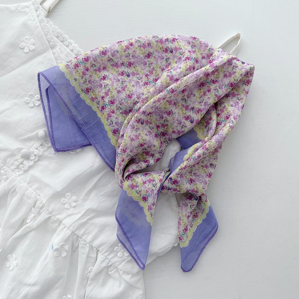 Retro Countryside Small Square Scarf French Artistic Cotton And Linen Scarf Women'S Spring And Autumn Summer Sun Shading And Sun Protection Headscarf