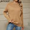 BITCED Однотонный женский пуловер Удобный повседневный трикотажный базовый слой с длинным рукавом для осени/зимы