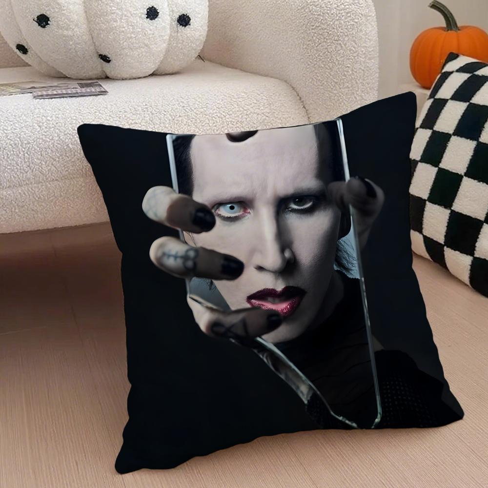 Shock Rock American Singer MMarilyn Manson Cushion Cover Throw Pillow Cover Hidden Button Durable Polyester Chair Cushion