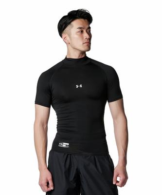 [Under Armor] Бейсбольный базовый слой UA Heat Gear Armor Компрессионная футболка с коротким рукавом и воротником-стойкой, мужская, черная, L