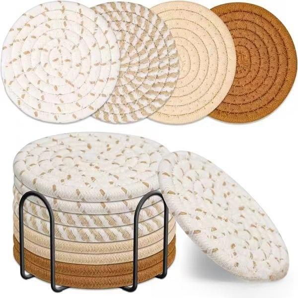 8 шт. подставок ручной работы из хлопка, впитывающих и термостойких, однотонных, в скандинавском стиле, для украшения дома