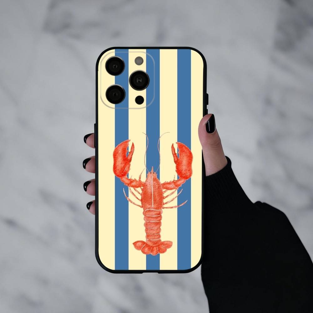 Чехол для телефона L-Lobster On S-Stripes Ocean Для iPhone 17pro,16,15,14,13,12,11 Plus,Pro Max,XS,Мягкий силиконовый черный чехол