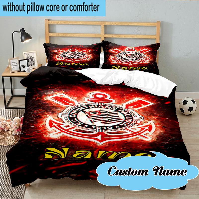 3PCS Custom Name Corinthians Crest Purple Bedding Set, Including 1pc Duvet Cover And 2pcs Pillowcases, Suitable for dorms and bedrooms Gift