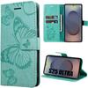 Protective Case - BOOLING - for Samsung Galaxy S25 Ultra - Butterfly Pattern - Green - Synthetic Leather