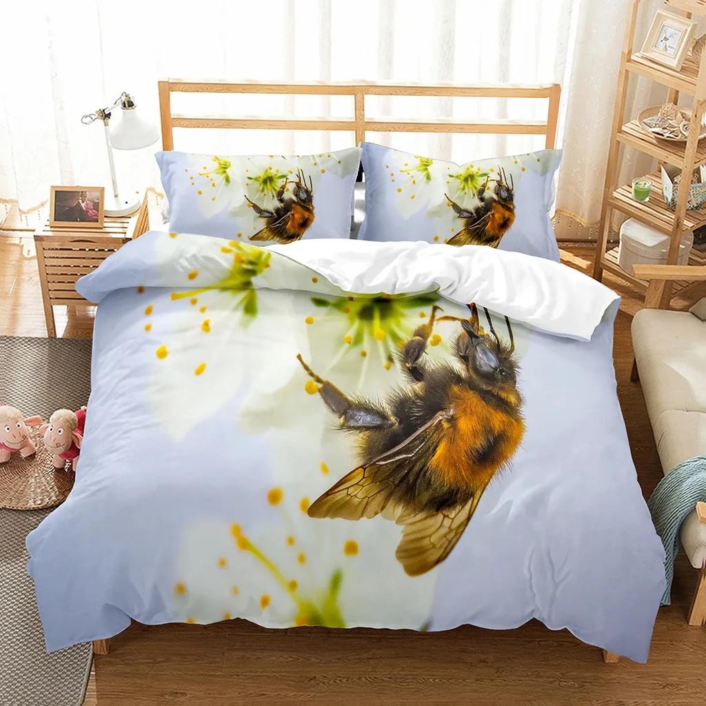 Yellow Bee Duvet Cover Set Cartoon Wild Animals Pattern Quilt Cover With Pillowcase Lightweight Soft Gift King Queen Full Size
