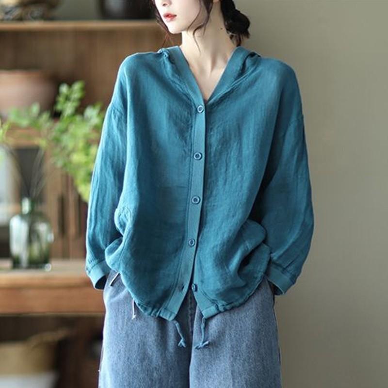 Литературная ретро-хлопковая и льняная куртка с капюшоном, женская летняя свободная повседневная тонкая солнцезащитная рубашка, универсальный кардиган с длинными рукавами, топ