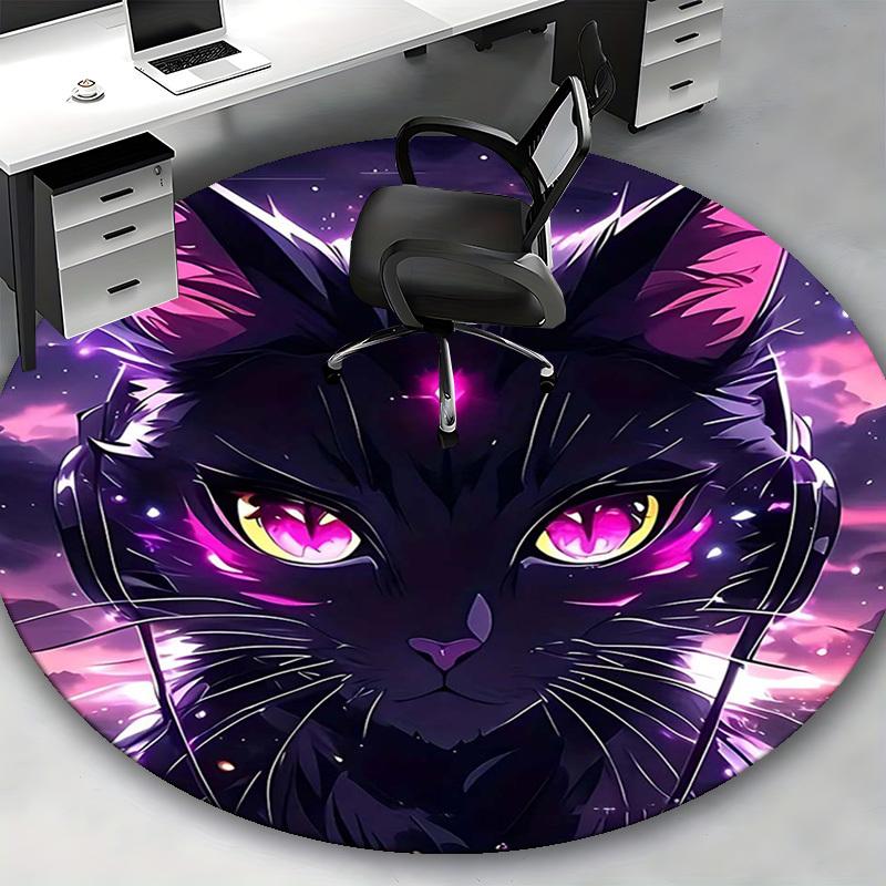 1pc Anime Cat Round Carpet Office Chair Mat, Non Slip Rug for Home Decor, Living Room, Bedroom, Game Room, Festival Gift