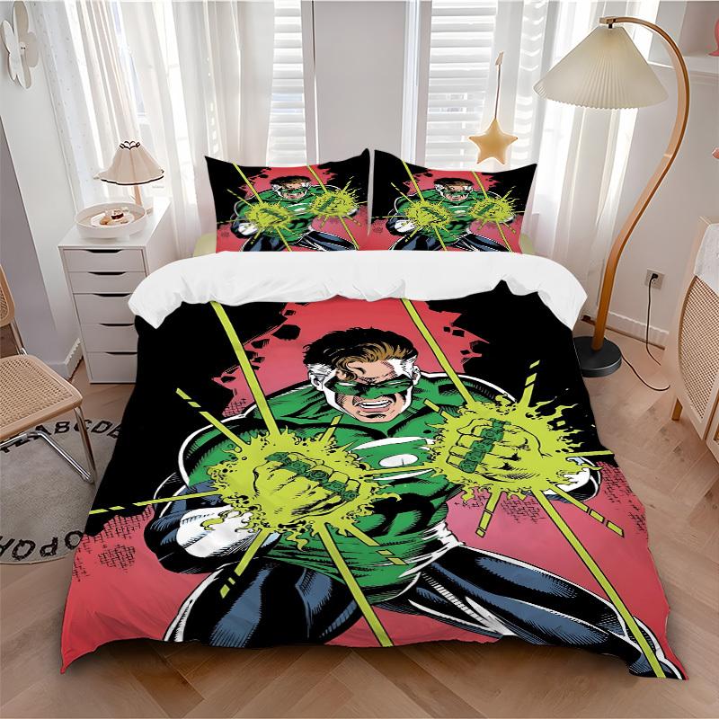 3pcs Green Lantern Ring Cover Set,Soft Comfortable Duvet Cover,Guest Room (1*Duvet Cover + 2*Pillowcases, Without Core) yy251024196