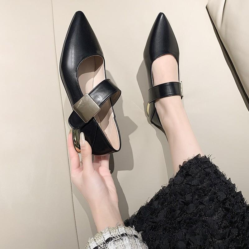 Fashion Women Nature Suede High Thick Heels SmallHut New 2024 Spring Black Apricot Square Toe Pumps Elegant Lady Metal Decoration Shoes