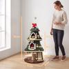 Cat Tree, Christmas Cat Tower with Dual Condos, Sisal Ladder, Jute Posts, Anti-Tip Rope, Hanging Balls, 60 x 60 x 132 cm