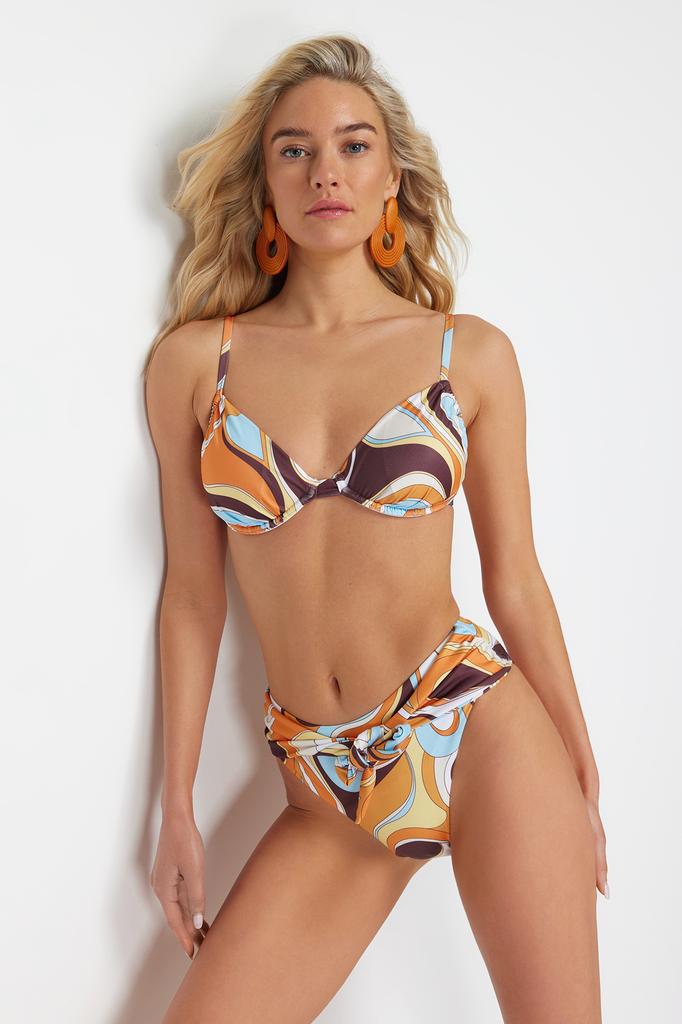 Женский новый сезонный комплект бикини с абстрактным рисунком, балконет с завязками, высокая талия, стандартный комплект бикини с высокими штанинами