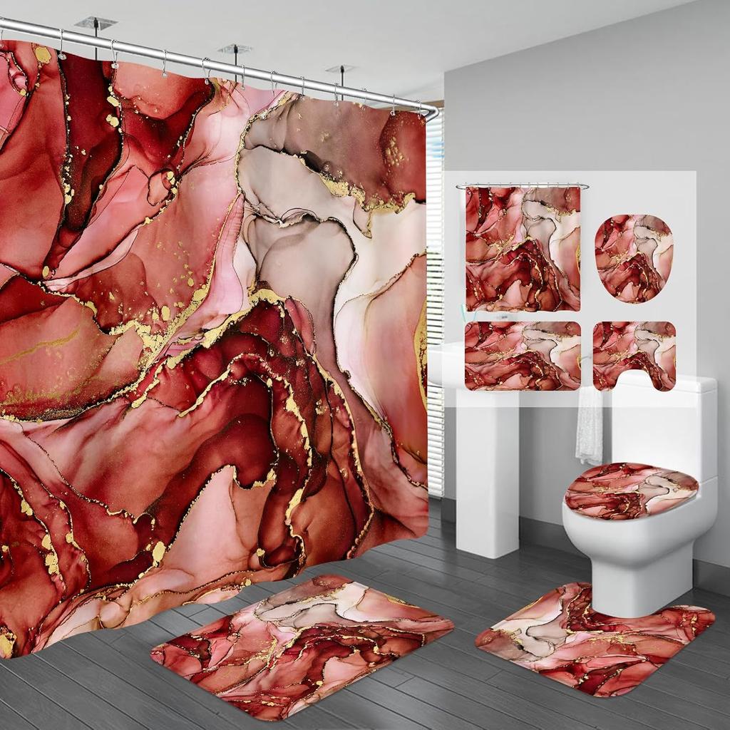 15Stlye 4 шт. Роскошный мраморный набор штор для душа для ванной комнаты Занавеска для ванной комнаты с 12 крючками Нескользящие коврики Крышка для унитаза Коврик Перегородка для ванной комнаты