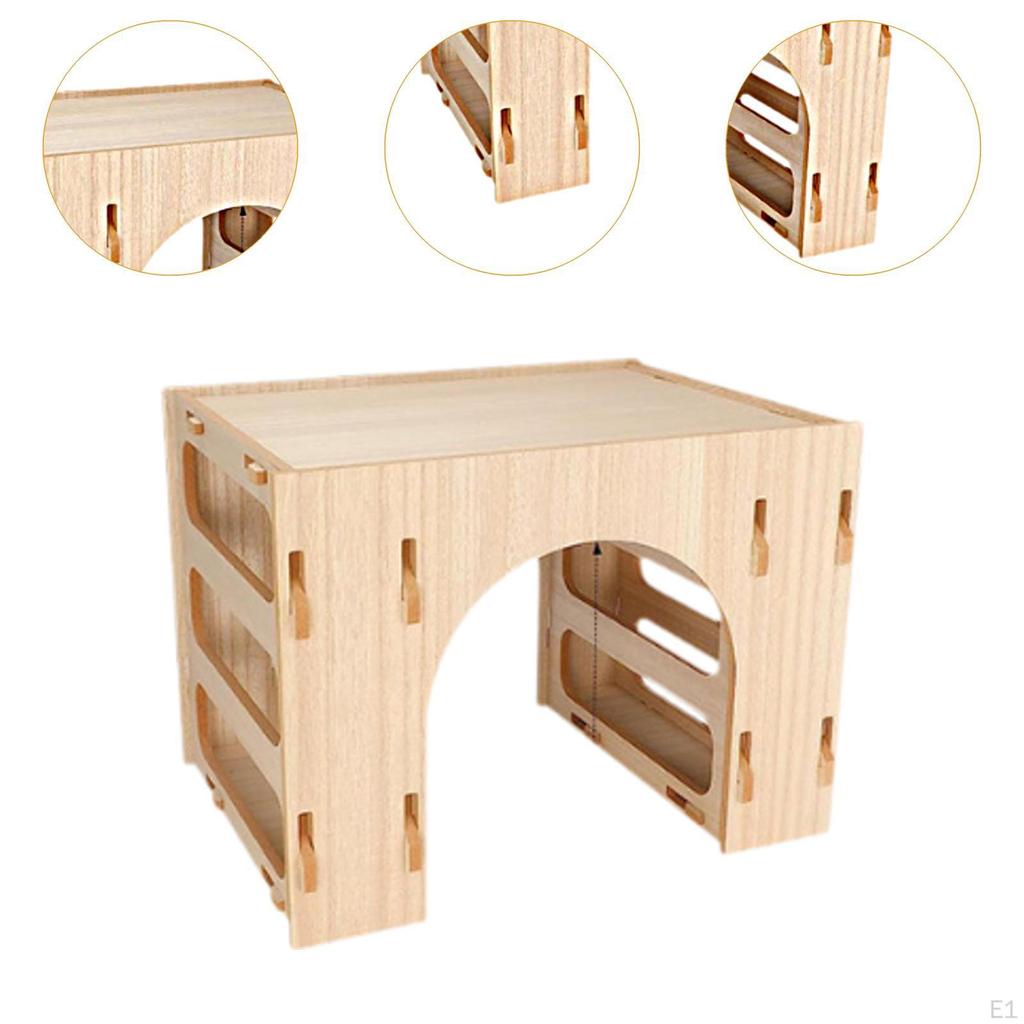 Wooden Bunny Hay Feeder Hamsters Playhouse Hideout Less Wasted Small Animal Holder Food Feeding