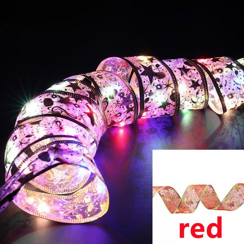 LED Ribbon Fairy Lights Christmas Tree Ornaments Lamp String Lights Lace Bow For Navidad Home New Year Christmas Decoration