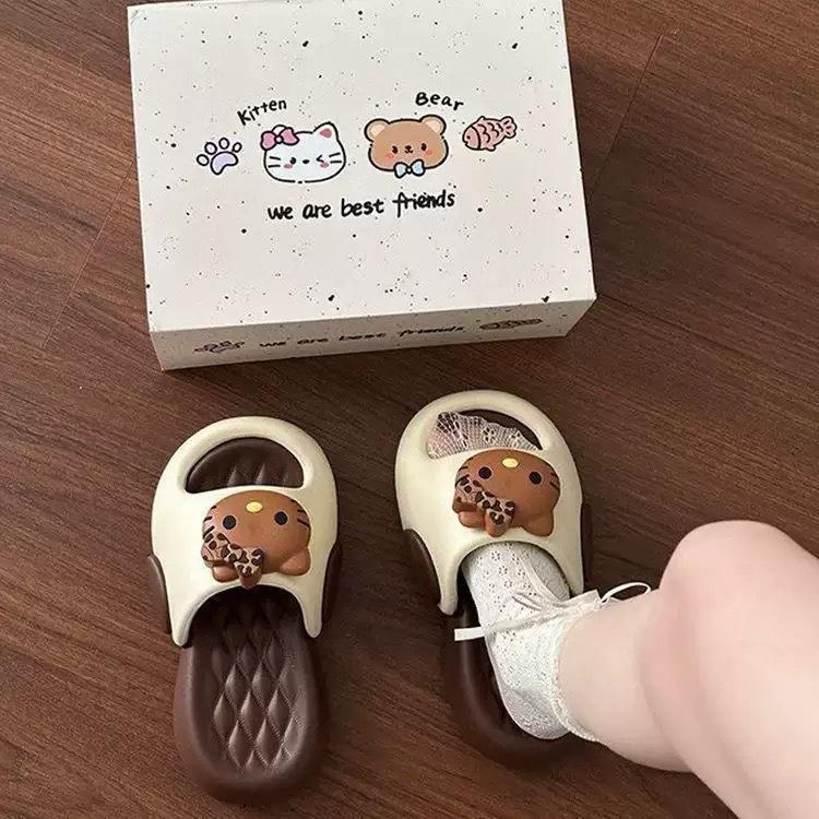 Summer New Cute Cat Print Platform Slides Women Comfort Thick Sole One Strap Outdoor Slippers