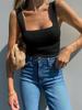 Women's Ribbed Tank Top Square Neck Slim Fit Sleeveless Summer Knit Shirt