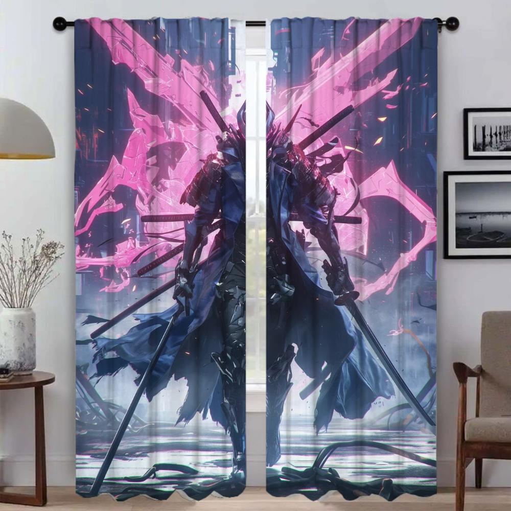 No Twin Ghost Flame Kitchen Curtains for Living Room Curtain Home Interior Curtains 2 Pieces Shades Tulle for Bedroom Partition