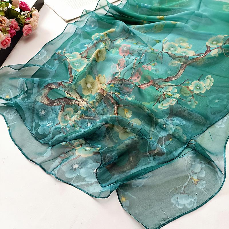 1Pc Scarves Thin Women Breathable Polyester Long Lady Shawl Chiffon Scarf Plum Blossom
