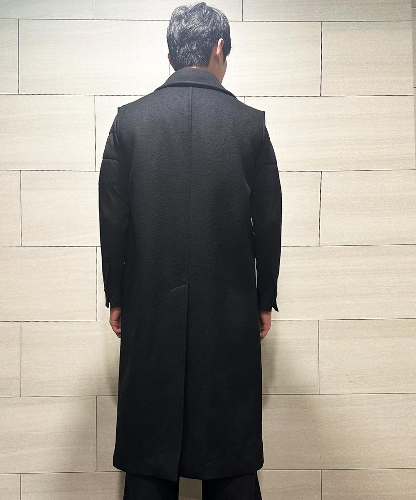 Beom Double Placket Vest Long Coat (Black)
