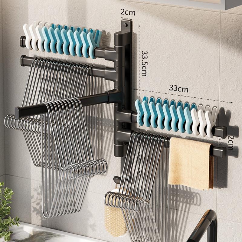 Bathroom Accessories Clothes Rack Organizer Wall Hanging Wall Household Balcony Folding Hook Rod Towel Rack