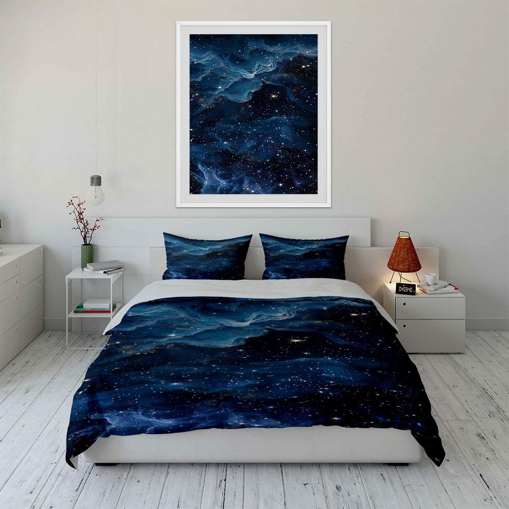 Blue galaxy with stars. Bedding sets Duvet cover sets Duvet covers Pillowcases(1*Duvet Cover 2*Pillowcases without duvet insert)