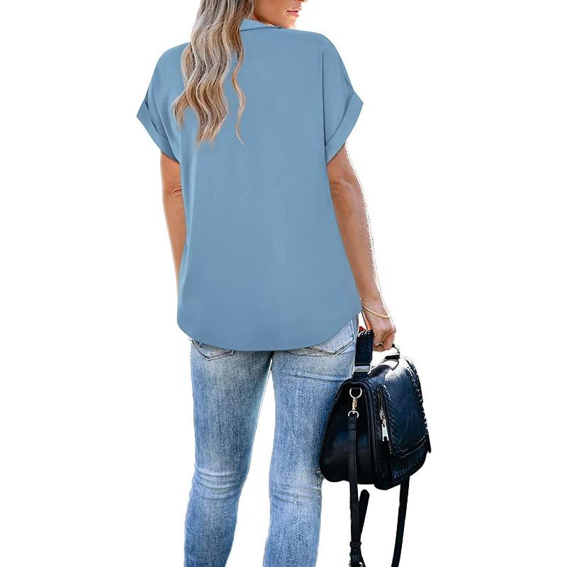 YYFS Women's Fashion Casual Summer Spring Solid Color Print Short Sleeve POLO Neck Blouses & Shirts