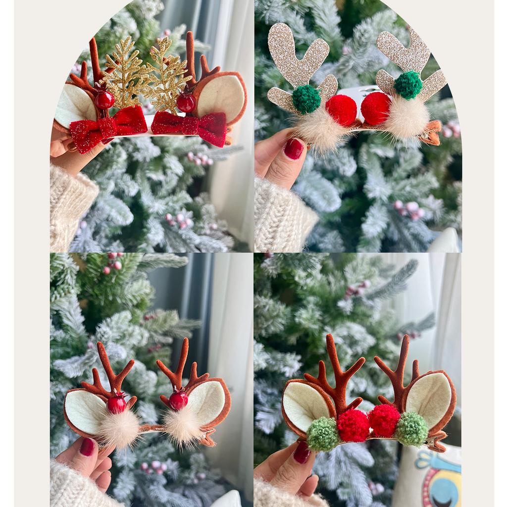 Рождественская заколка для волос с рогами, головной убор, заколка для волос, Рождественский праздник, милый орнамент с рогами лося, зажим