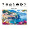 A vibrant Amalfi coast and floral polyester background fabric perfect for home and party decoration