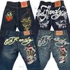 Printed Street Jeans Men's Y2K Hip-hop High-waisted Straight Retro Loose Wide-leg Pants Denim Trousers European and American